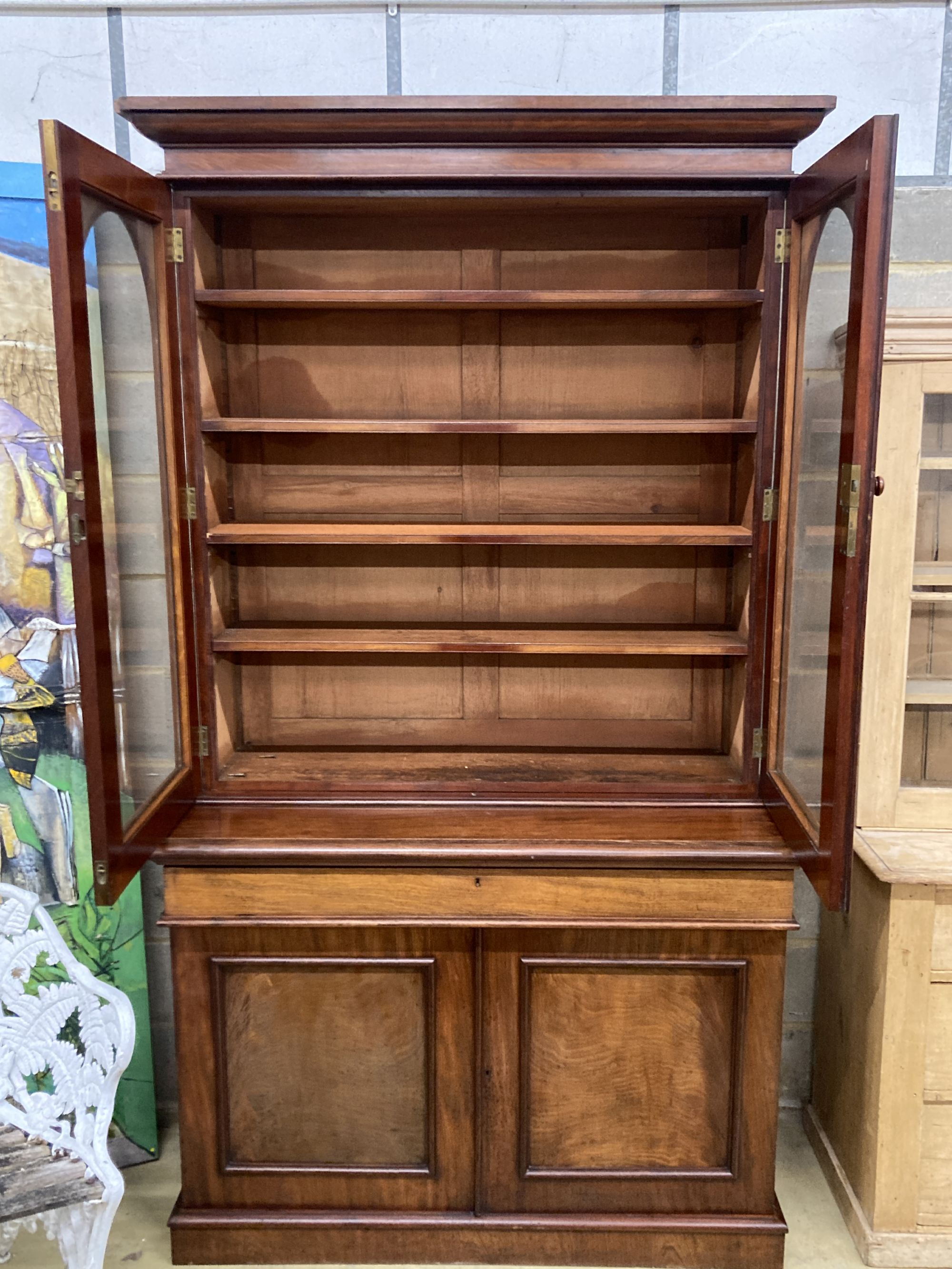 A Victorian mahogany tall library bookcase, length 128cm, depth 56cm, height 230cm